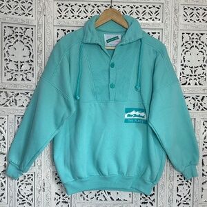 Vintage New Zealand Says‎ Mint Green Henley Style Sweatshirt Sz Small